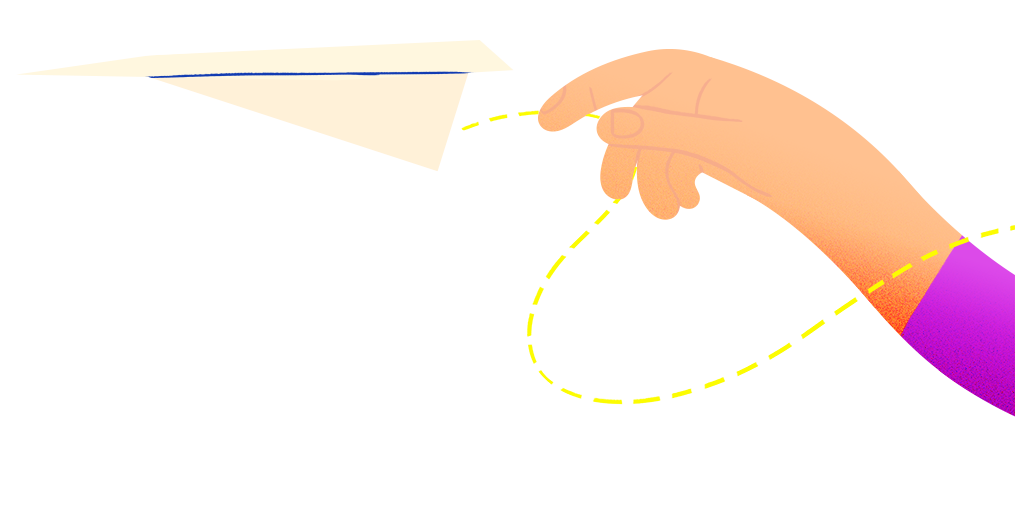 Farrows Creative Marketing Agency | Illutsration of a hand throwing a paper plane to symbolise an email or getting in touch